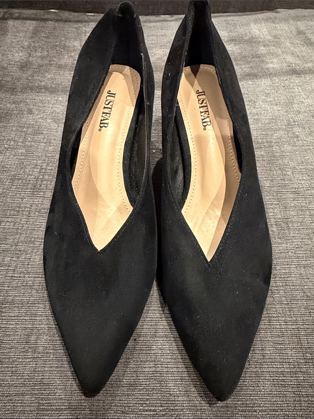 JustFab Black Suede Pointed V-Cut Flats Size 9